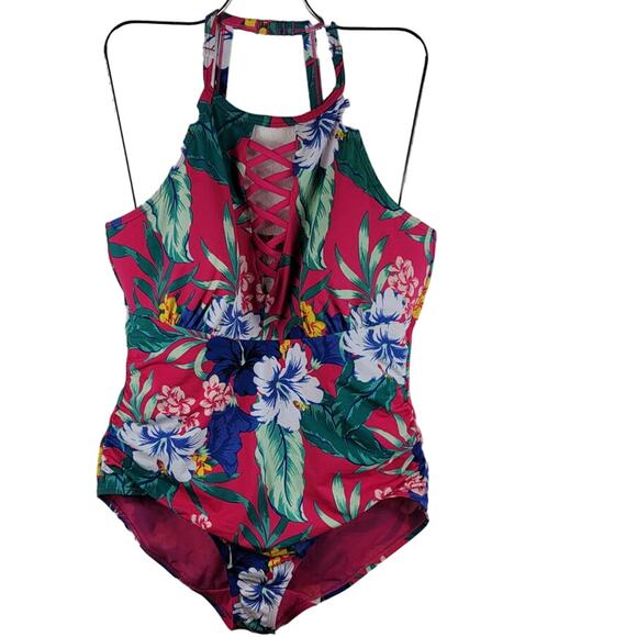 Cacique Hibiscus Tropic One Piece Summer Cruise Bathing Suit 16 - Picture 1 of 7